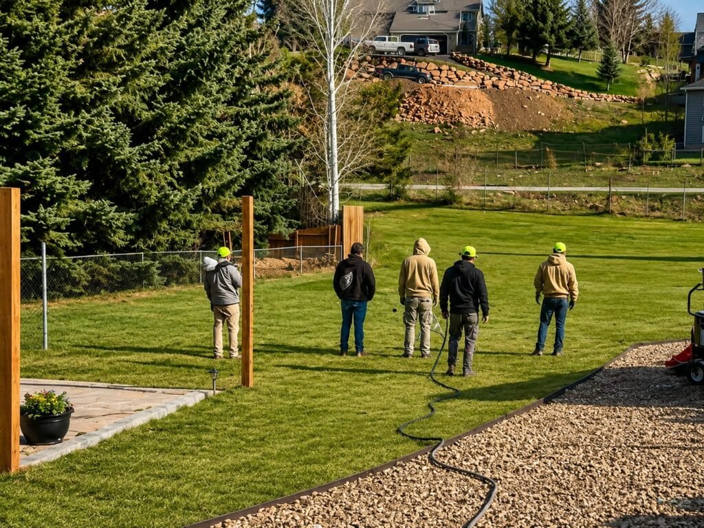Amigos crew installing landscaping on a Heber Valley property