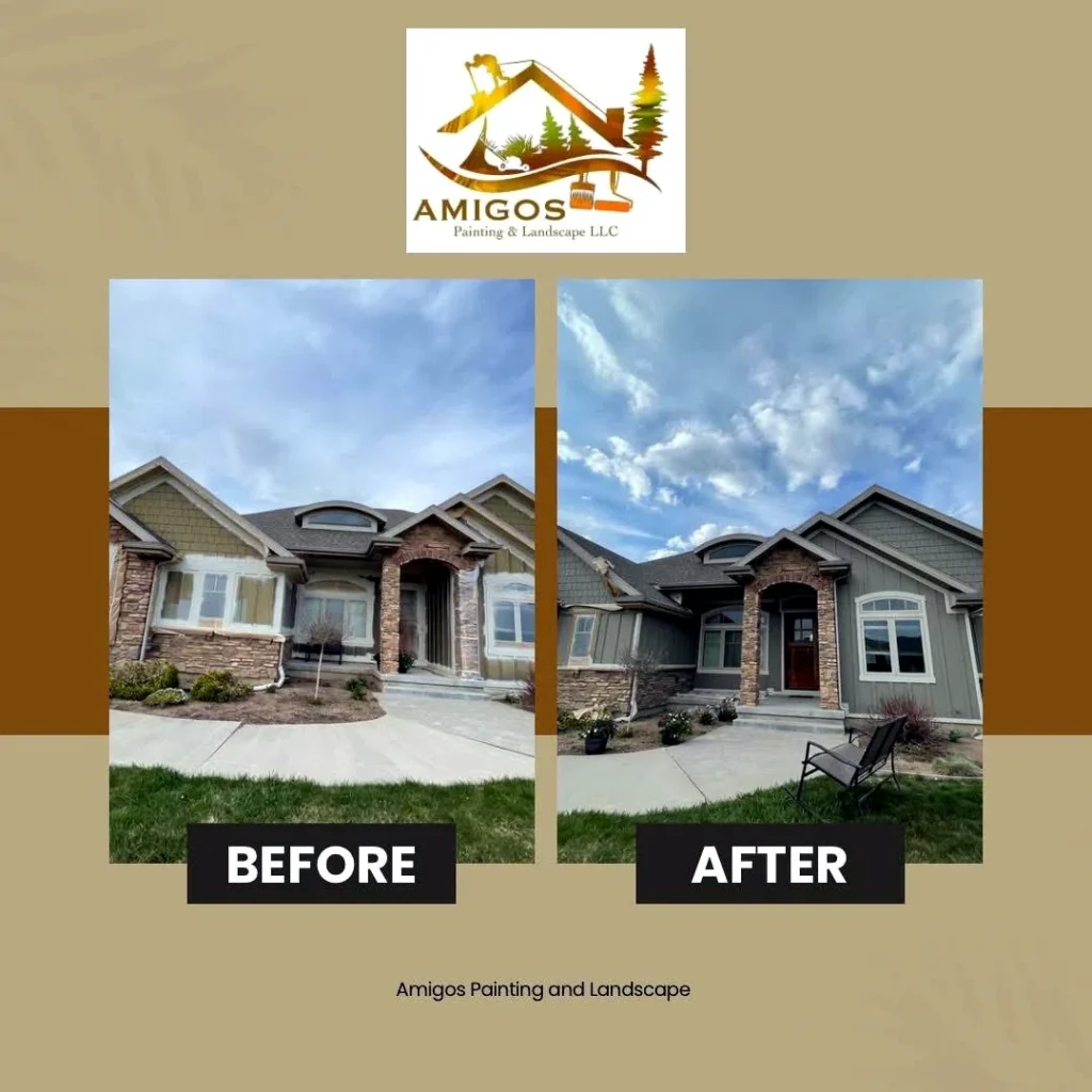 Before and after comparison of an exterior repaint on a Heber City home