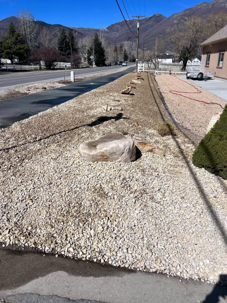 Landscape installation with new planting beds and lawn in Midway, Utah