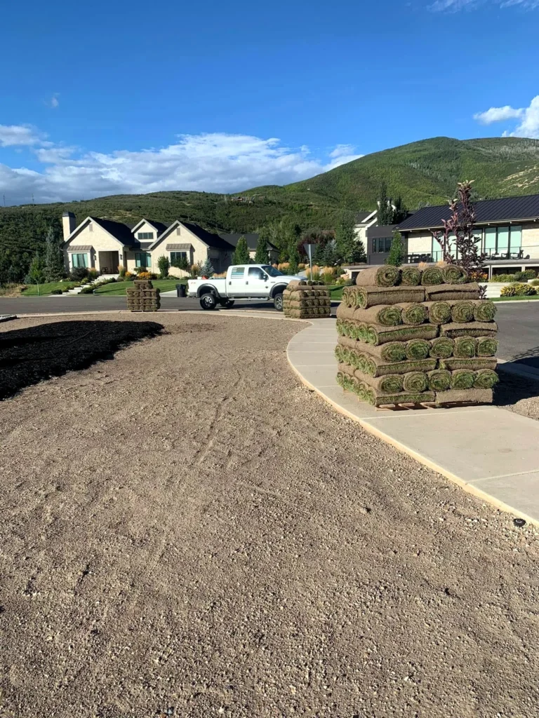 Landscape installation with new planting beds and lawn in Midway, Utah