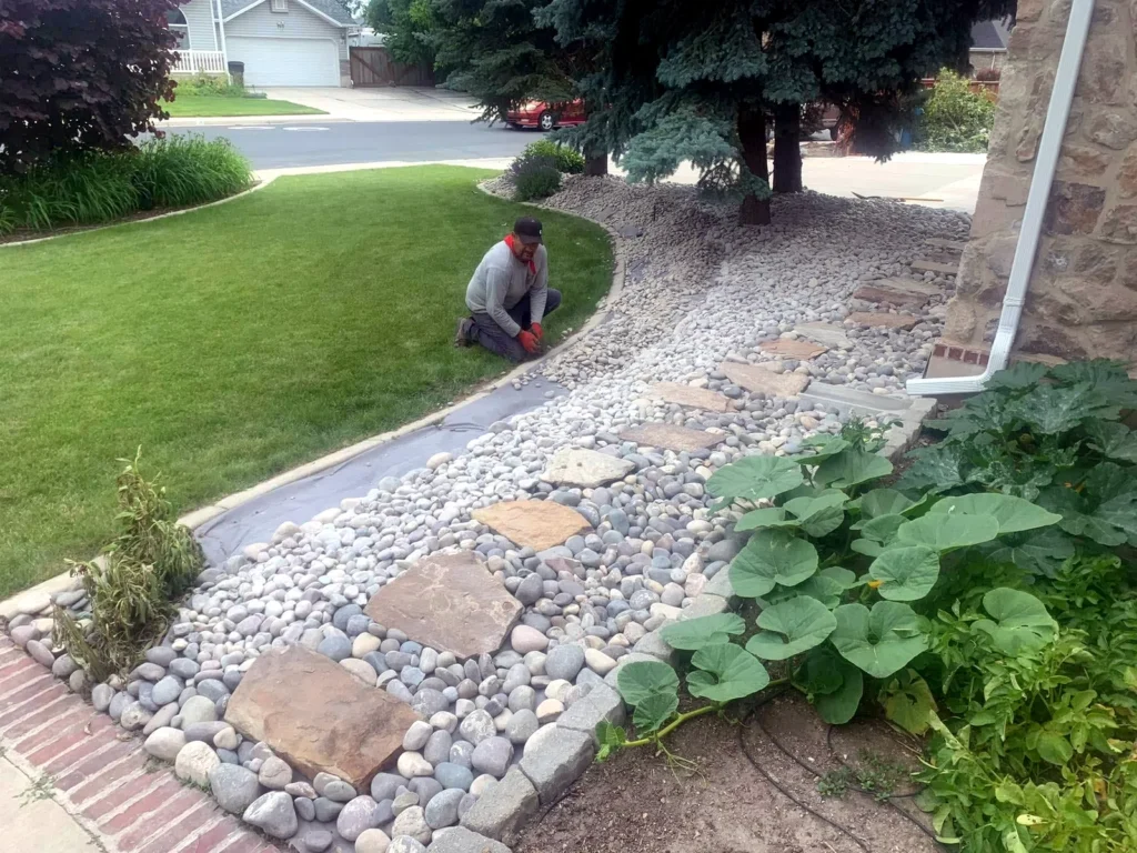 Landscape installation with new planting beds and lawn in Midway, Utah