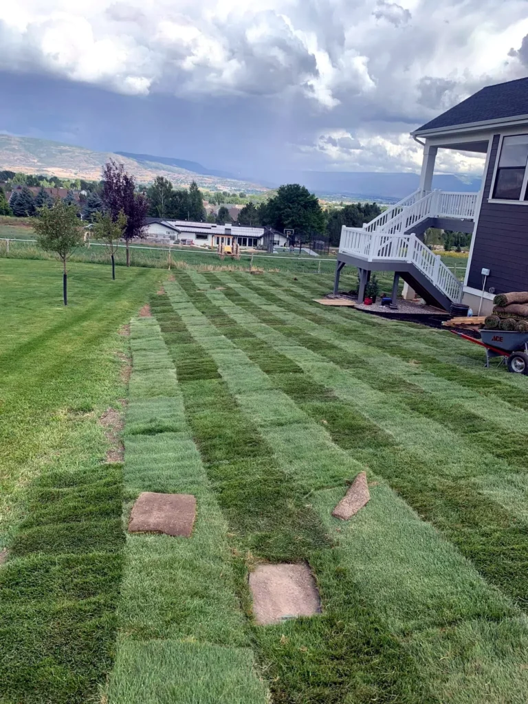 Freshly cut and striped lawn at a Wasatch County home